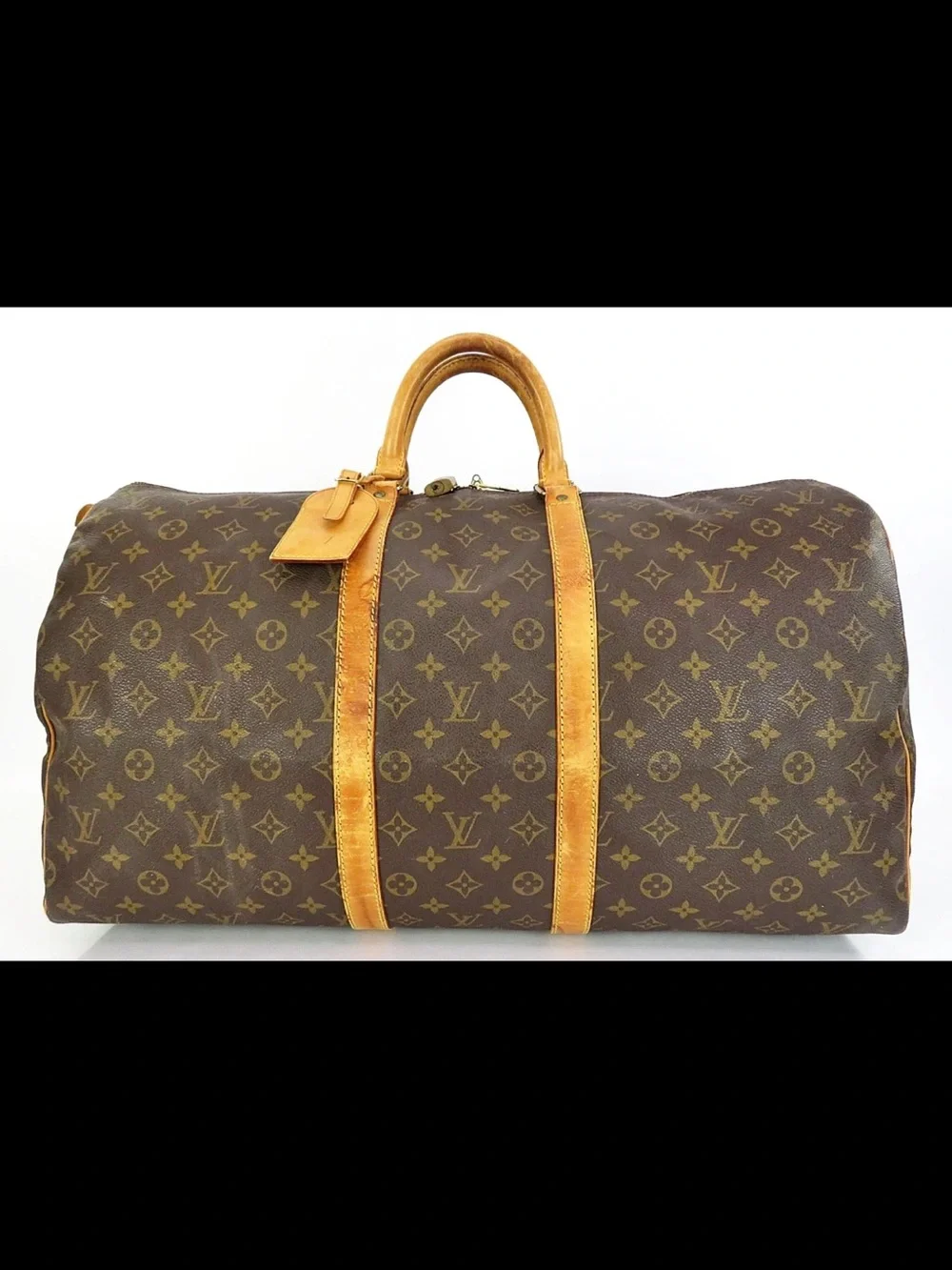Louis Vuitton Brown Monogram Duffel Bag with Tan Trim